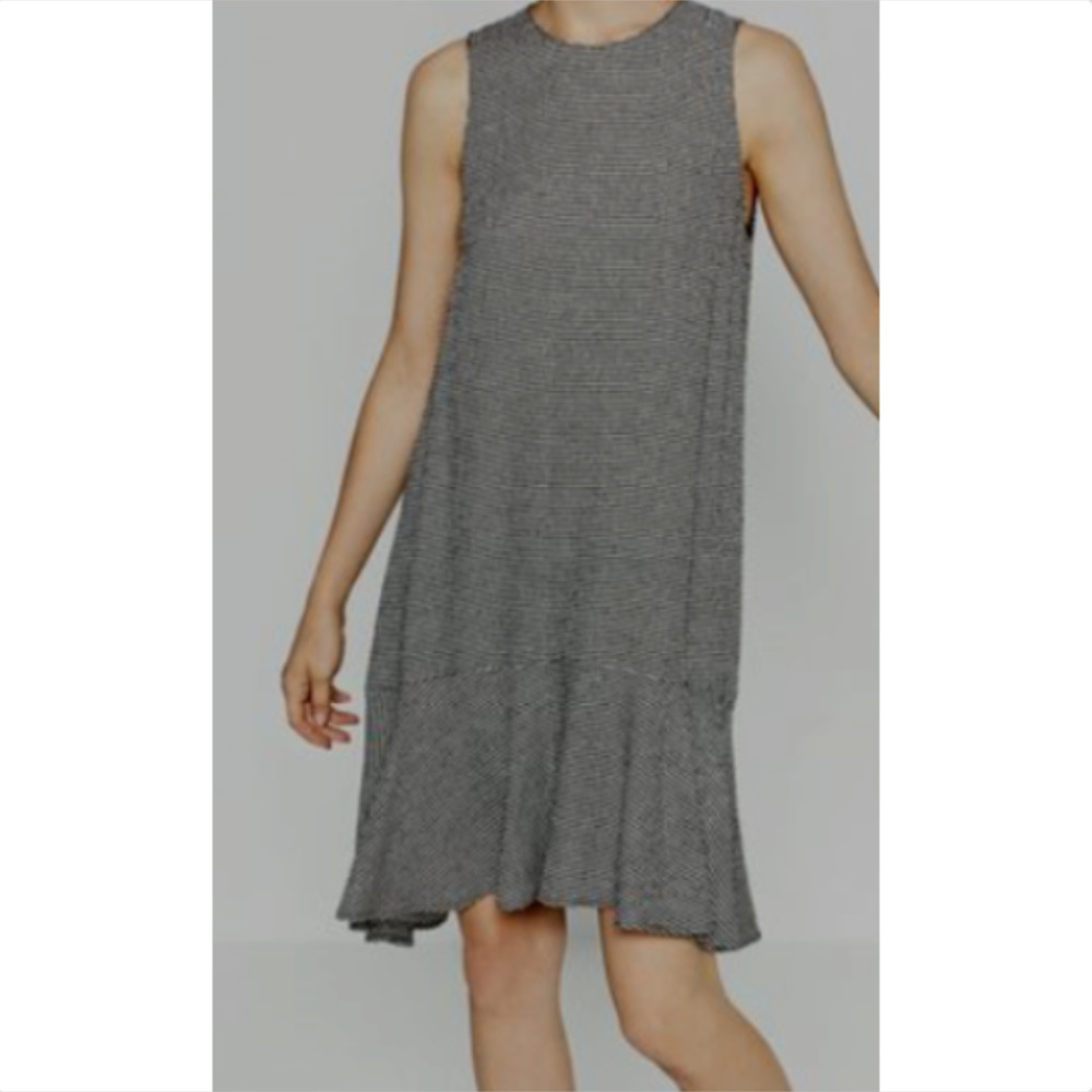 Zara Sleeveless Flutter Dress High Low Houndstooth
